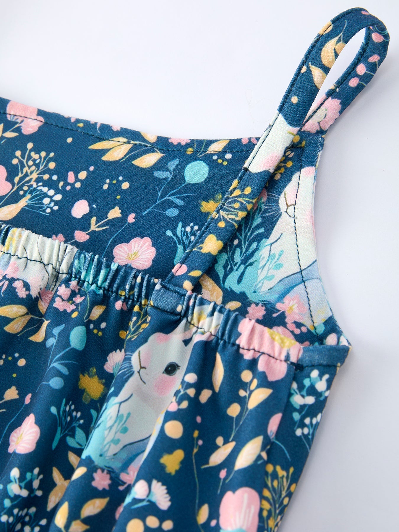 Summer Bunny Floral Girls Bow Ruffle Bell Bottom Jumpsuit