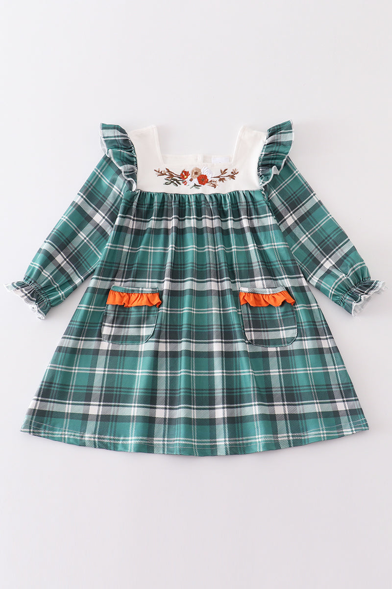 Plaid Floral Applique Pocket Dress LUXE littles Plaid Floral Applique Pocket Dress LUXE littles