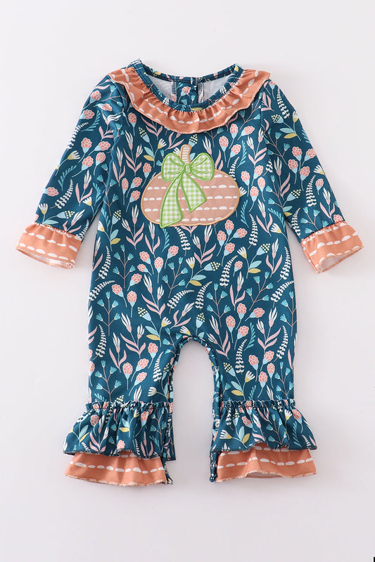 Pumpkin Applique Floral Romper