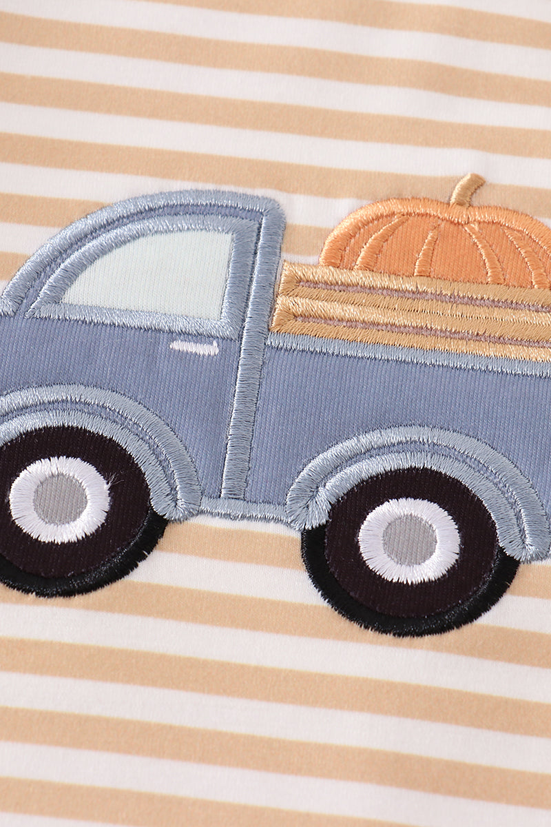 LL Stripe Pumpkin Truck Applique Romper