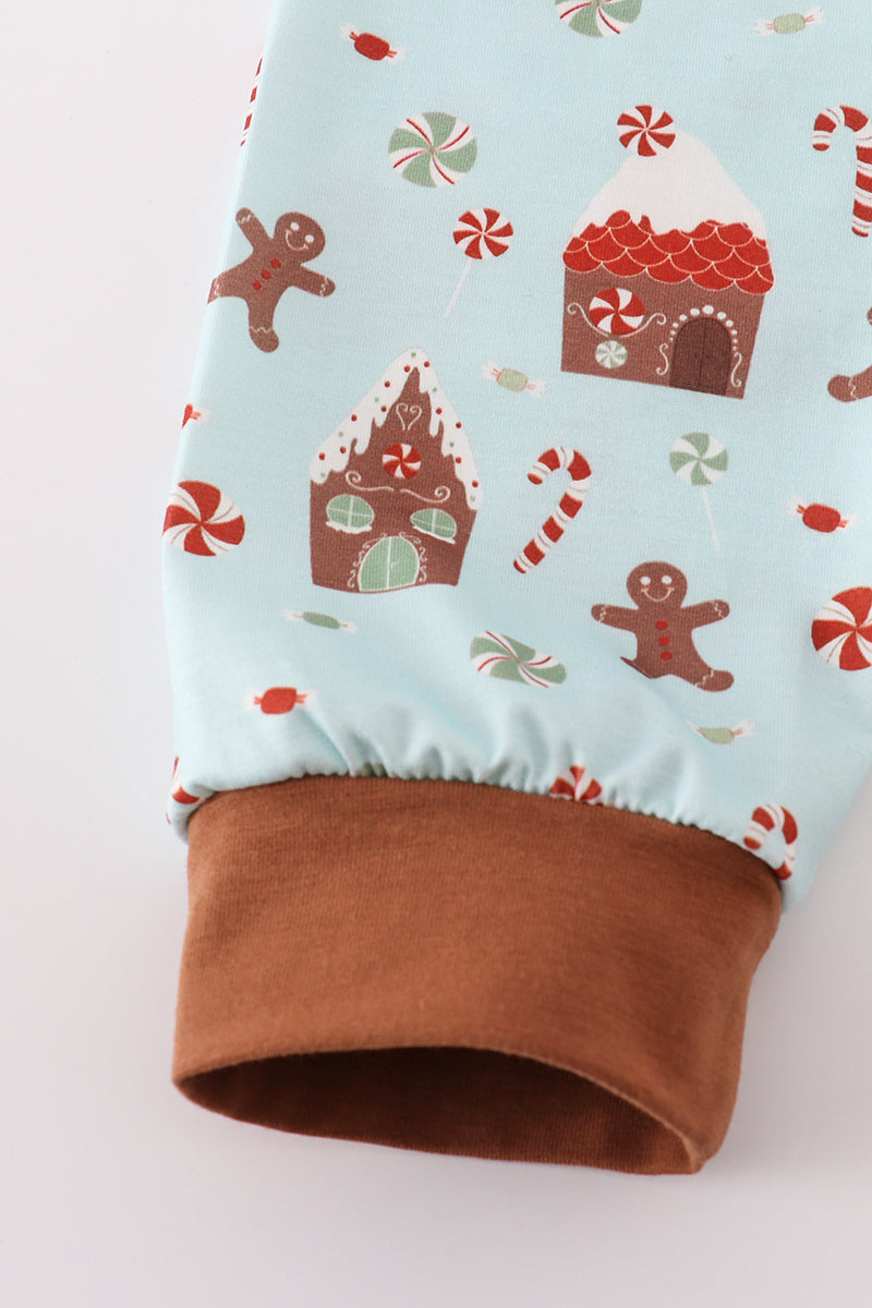 Blue christmas gingerbread boy pants set