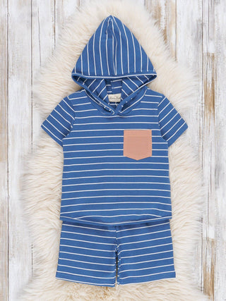 Blue Striped Pocket Hoodie Outfit