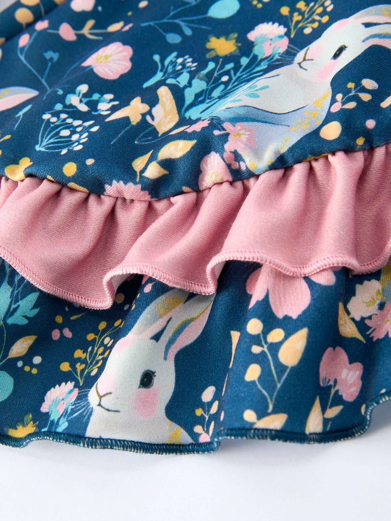 Summer Bunny Floral Girls Bow Ruffle Bell Bottom Jumpsuit