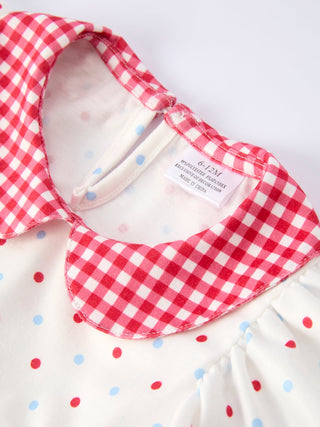 4th of July Dot Girls Romper Bow Ruffle Peter Pan Collar
