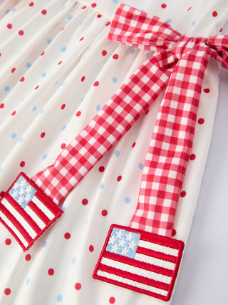 4th of July Dot Girls Dress Bow Ruffle Peter Pan Collar