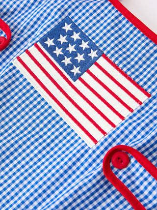 4th of July Flag Chenille Baby Girl Romper Plaid