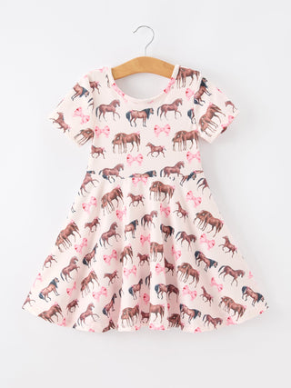 Girls Western Horse Print Twirl Dress