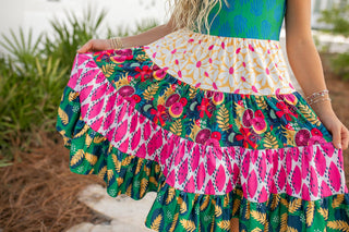 Avery Tropical Tiered Flutter Sleeve Dress
