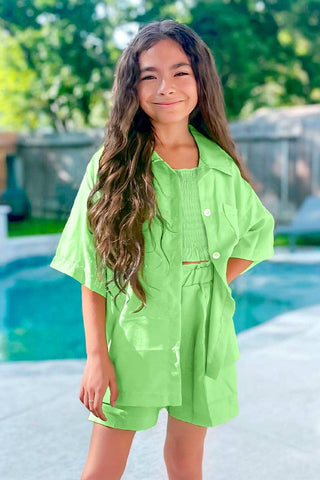 3pcs Short Set w/ Smocked Top: Green / 2