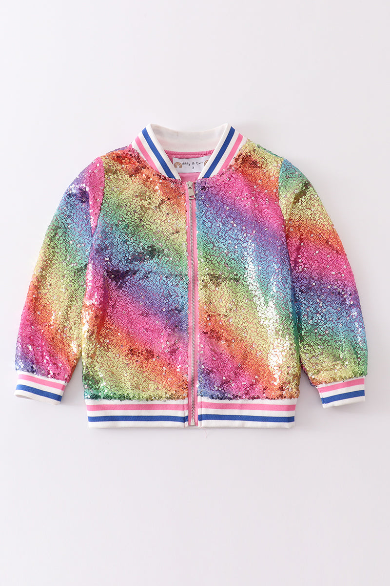 Ombre sequin bomber jacket