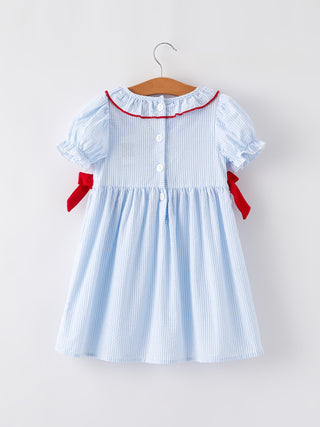 4th of july Girls' Smocking Star Embroidered Dress