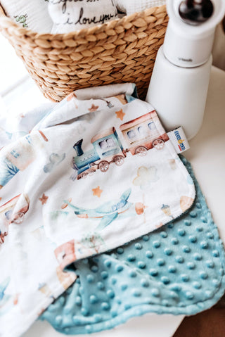 Planes, Trains, & Automobiles Minky Baby Blanket