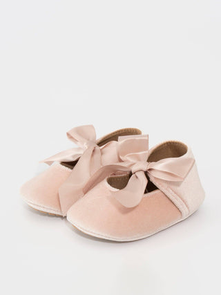 Velvet Ribbon Bow Baby Shoe — Ballerina Pink | Marie Nicole Clothing