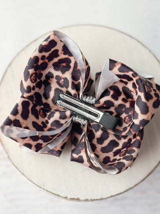 Animal Print Rhinestone Center Hair Bow