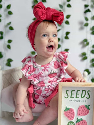 Summer Strawberry Bow Baby Girl Romper