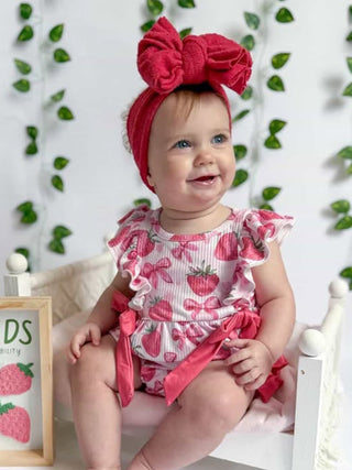 Summer Strawberry Bow Baby Girl Romper