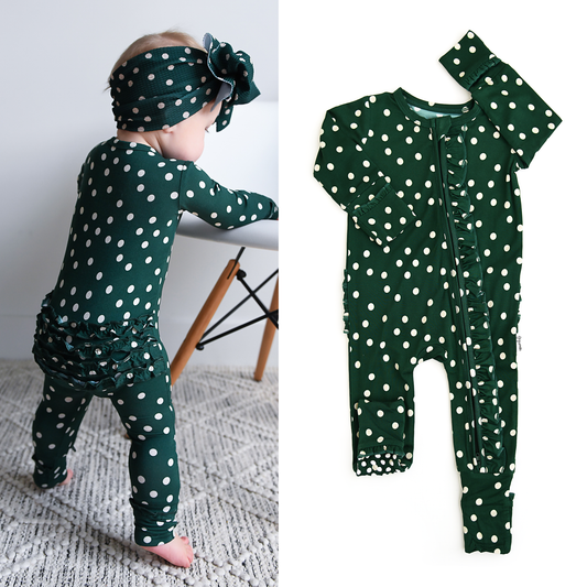Dottie ruffle zip bamboo romper