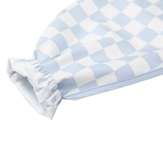 Long Sleeve Smock Bib — Blue Checkers