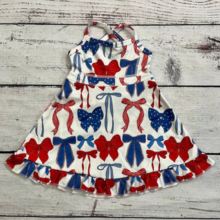 sassy kids palace - Girls Bows Printed Patriotic Athletic Dress With Ruffle