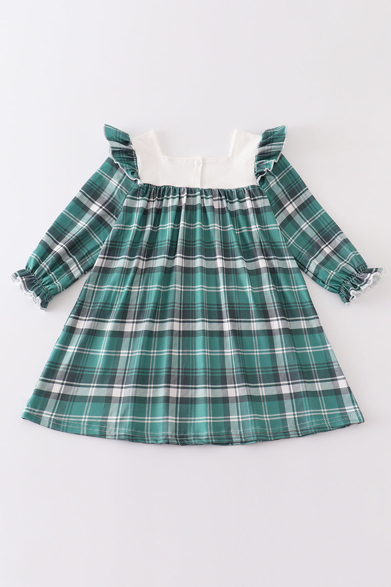 Plaid Floral Applique Pocket Dress