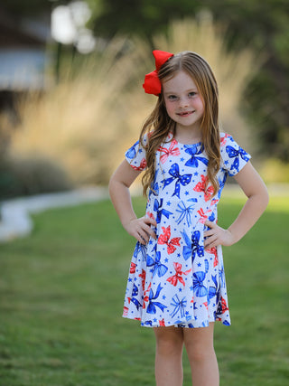 4th Of July Bow Star Girls Dress