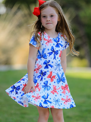 4th Of July Bow Star Girls Dress
