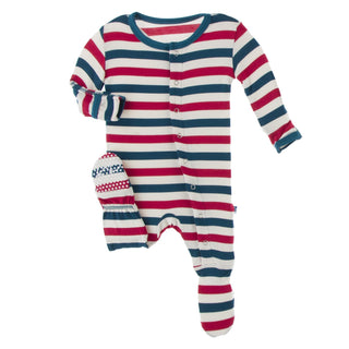 KicKee Pants Print Footie with Snaps in USA Stripe