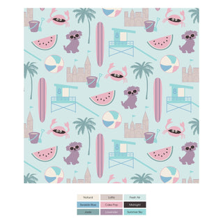 Print Bib Set of 3 in Fresh Air Beach Day, Latte Starfish & Shrinking Violet Flip Flops and Flowers