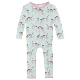 Print Coverall with Snaps in Fresh Air Bird Branch