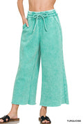 Acid Wash Fleece Palazzo Sweatpants with Pockets