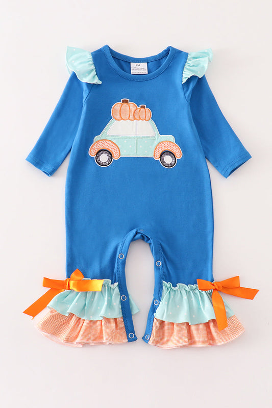 LL Blue Pumpkin Car Ruffle Romper