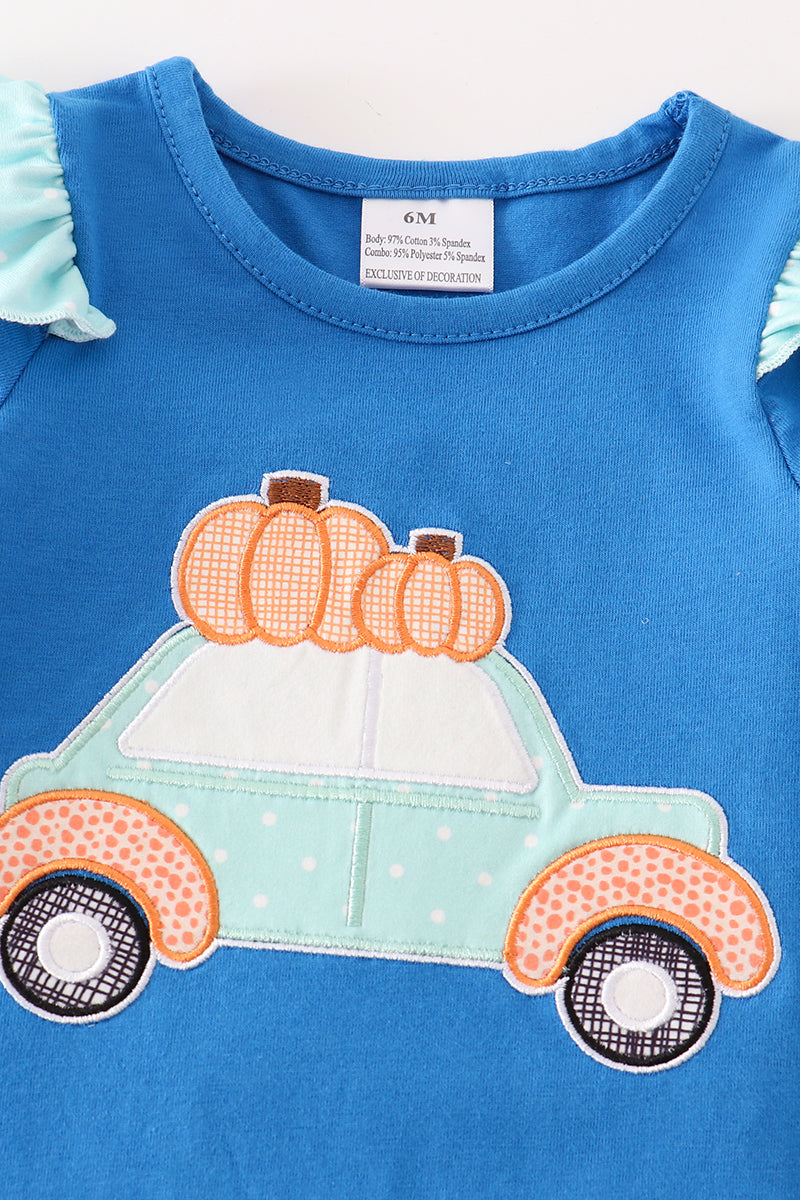 LL Blue Pumpkin Car Ruffle Romper