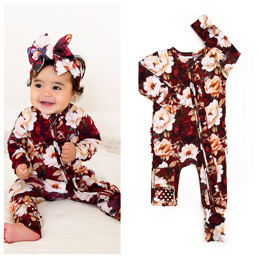 Maya Ruffle Zip Bamboo Floral Romper