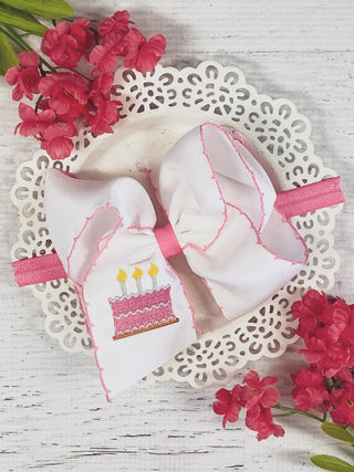 Birthday Cake Embroidered Moonstitch Hair Bow | Clip or Headband