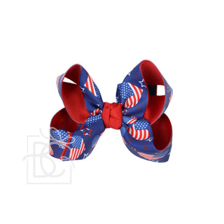 Layered Patriotic Heart Print Bow — 4.5" Large