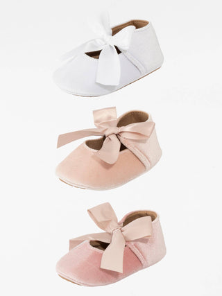 Velvet Ribbon Bow Baby Shoe — Ballerina Pink | Marie Nicole Clothing