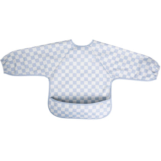 Long Sleeve Smock Bib — Blue Checkers