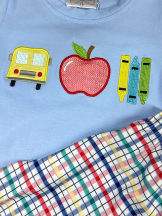 The Hair Bow Company - School Days Appliqué Tee & Plaid Shorts Set | Boys Back to School Outfit - 4T