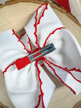 American Flag Embroidered Moonstitch Hair Bow | Clip or Headband