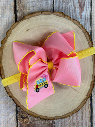 School Bus Embroidered Moonstitch Hair Bow