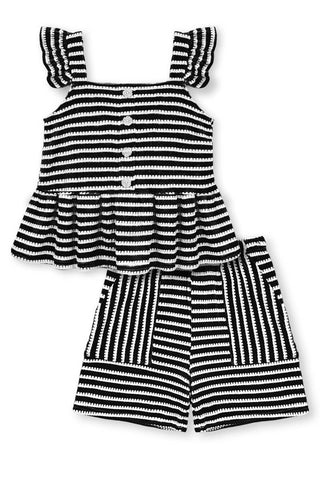 Girl's 2 pc Striped Short Set: Green / 6/7(S)
