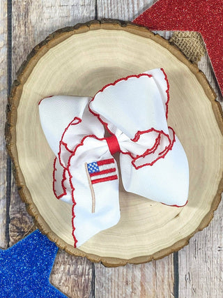 American Flag Embroidered Moonstitch Hair Bow | Clip or Headband