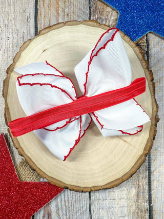 American Flag Embroidered Moonstitch Hair Bow | Clip or Headband