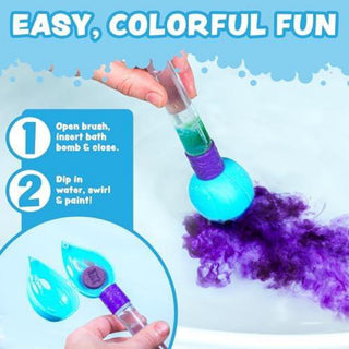 Tub Works® Bath Color BRUSHTM Kids Bath Bomb Set | Nontoxic & Fragrance-Free | Use Brush To Paint Water with Vibrant