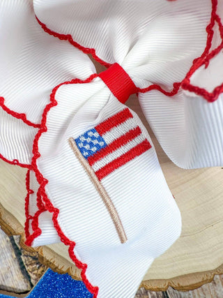 American Flag Embroidered Moonstitch Hair Bow | Clip or Headband