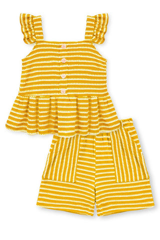 Girl's 2 pc Striped Short Set: Green / 6/7(S)
