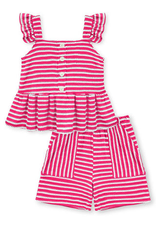 Girl's 2 pc Striped Short Set: Green / 6/7(S)
