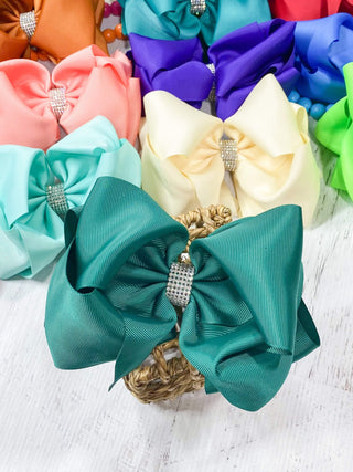 5.5" Oversize Rhinestone Center Knot Hair Bow | Alligator or French Clip