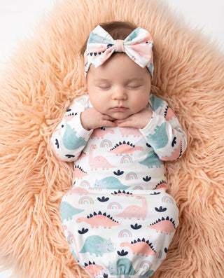 Pastel Dino Baby Gown
