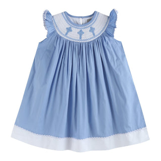 Periwinkle Blue Crosses Smocked Bishop Dress